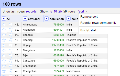 ソートメニューの位置 (「Reorder rows permanently」)